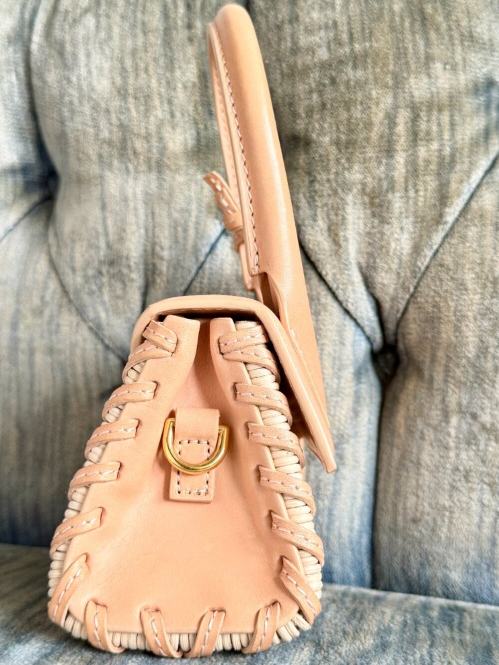 Jacquemus Le Petit Chiquito Wicker Crossbody Top Handle Micro Bag Nude Peach - Picture 4 of 13